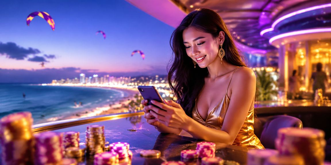 Giao diện mobile casino trong ánh đèn neon tại Mũi Né cho người dùng Việt